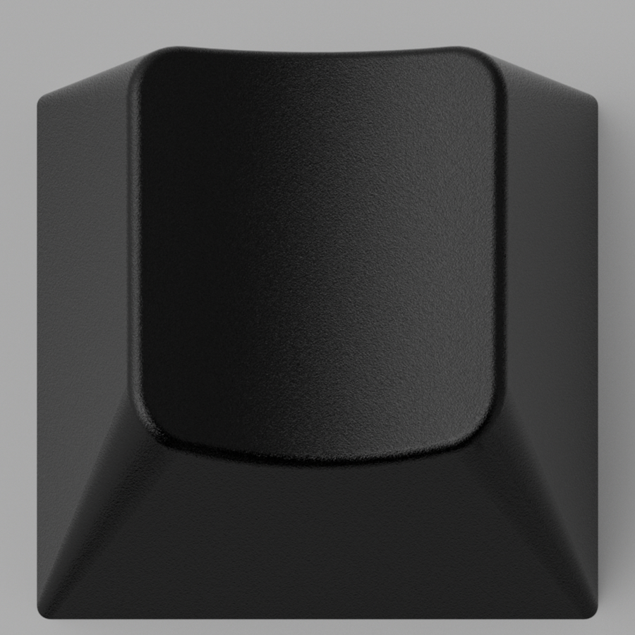 Black keycap with a deep scooped top surface